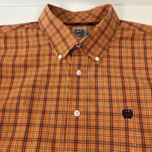 Cinch Western Plaid Long Sleeve Button-Down Cotton Mens Shirt Orange Size XL EUC